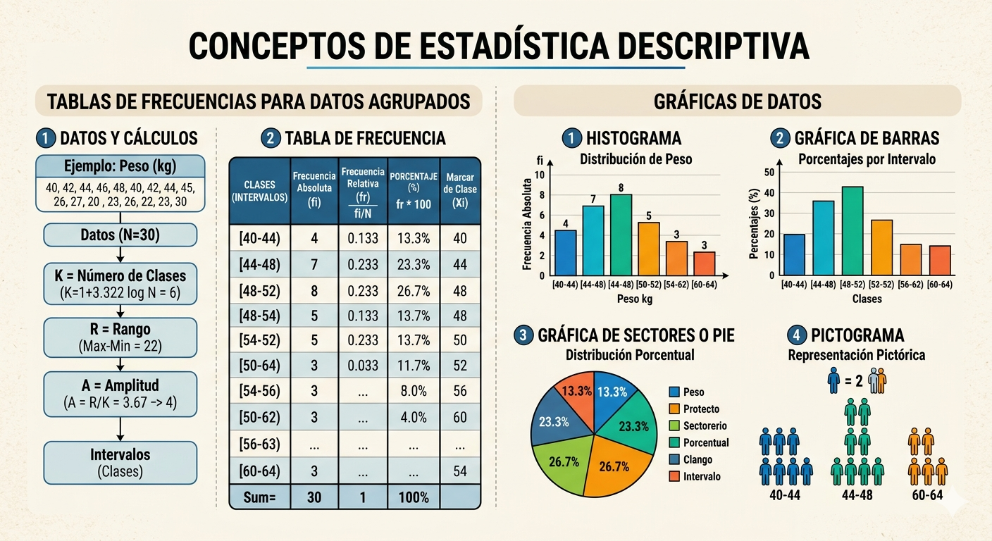 Primera parte, Estadística Descriptiva, conceptos básicos. 